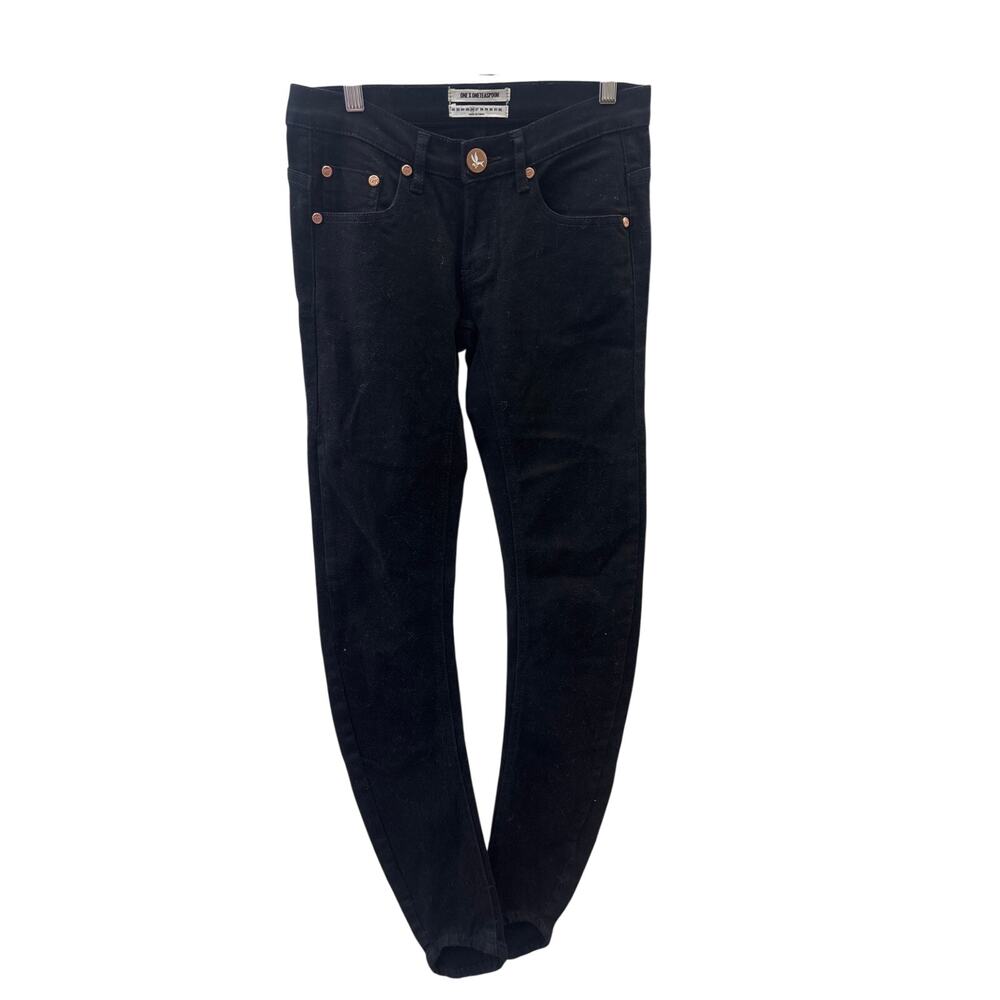NWT One Teaspoon Sz 26 Loonies Black Low Rise Dark Denim Bow Leg Skinny Jeans